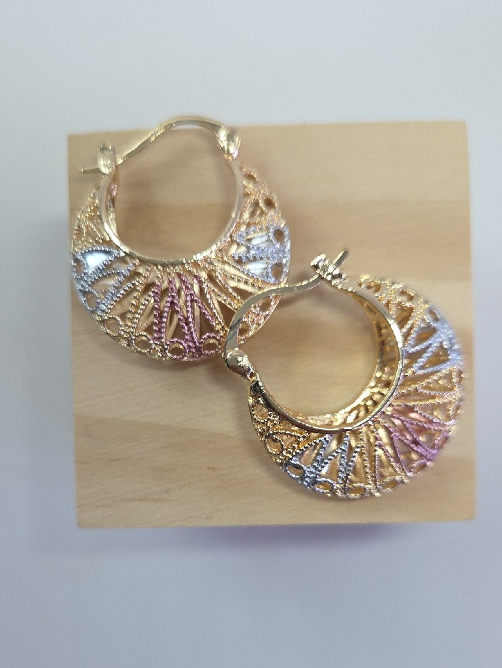 Gold-Tone Tri-Color Filigree Hoop Earrings - Women Jewelry